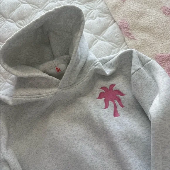 grey and pink palm puff hibiscus hoodie - Picture 5 of 7